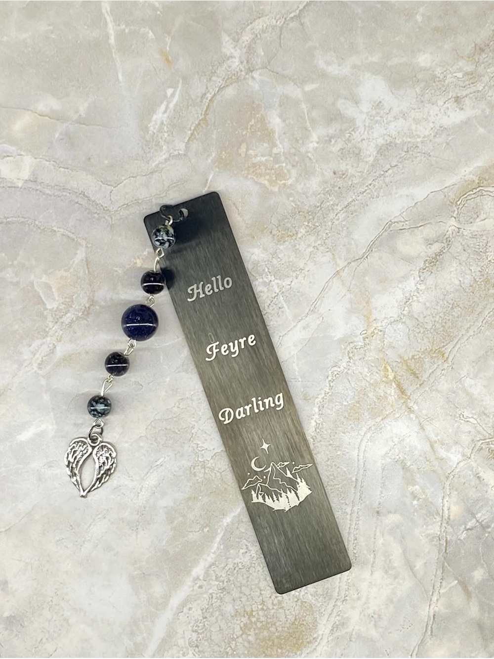 Hand Crafted Black Metal Bookmark with Purple Beaded Tassel
